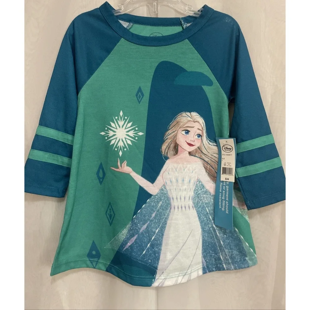 Disney Collection Girls Long Sleeve Elsa Frozen Crew Neck Nightshirt Size 2